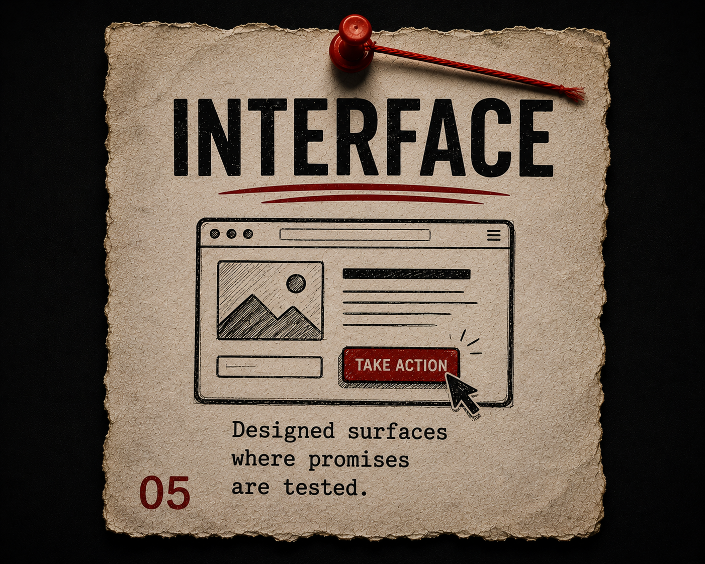 Corpus Interface layer card showing a browser window and action button.